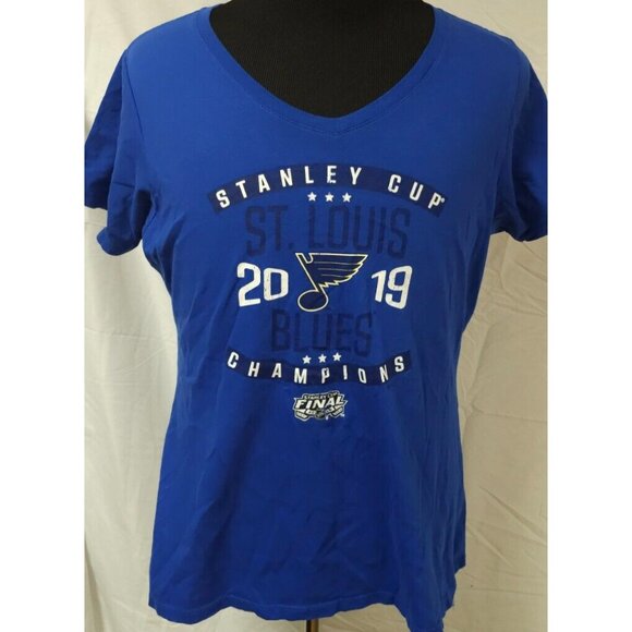 Fanatics St Louis Blues Womens XL 2019 Stanley Cup Champions V-Neck T Shirt - Picture 1 of 12